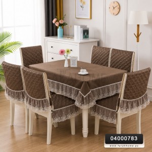 طقم وجه طاوله سفره مع غطاء 6 كراسي دانتيل