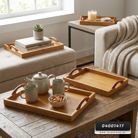 طقم صواني تقديم 3 قطع خشب بامبو