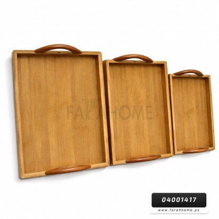طقم صواني تقديم 3 قطع خشب بامبو