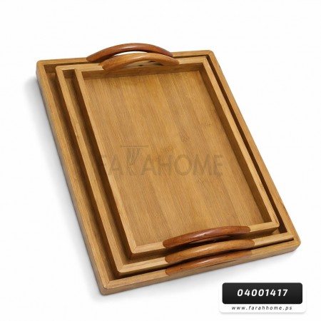 طقم صواني تقديم 3 قطع خشب بامبو