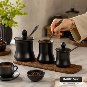 طقم غلايات اسود قهوة ثقيل يد حديد مع غطاء 3 قطع