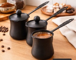 طقم /3 غلايات اسود قهوة ثقيل يد حديد مع غطاء