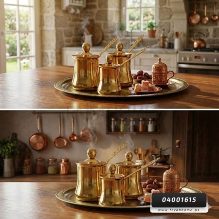 طقم /3 غلايات ذهبي قهوة ثقيل يد حديد مع غطاء