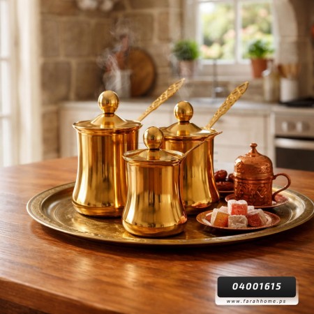 طقم /3 غلايات ذهبي قهوة ثقيل يد حديد مع غطاء