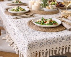 غطاء - شرشف طاولة سفره مستطيلة صنارة