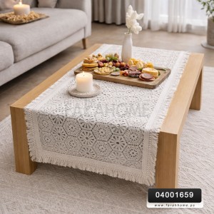 شرشف طاولة وسط رنر / بيرو صنارة شراشيب  150 × 50 سم