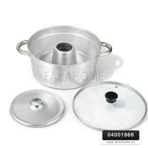 طنجرة قالب كيك المنيوم غطاء زجاج الحجم 24 سم وزن 970 غم