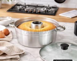 طنجرة قالب كيك المنيوم غطاء زجاج الحجم 24 سم وزن 970 غم