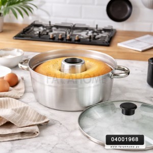 طنجرة قالب كيك المنيوم غطاء زجاج الحجم 24 سم وزن 970 غم