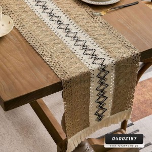 رنر / بيرو مقاس  30 × 120 سم شرشف طاولة وسط خيش قش مطرز اطراف شراشيب