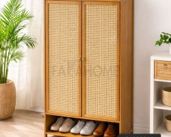 خزانه احذيه/تنظيم خشب بامبو 2 دفة مع رف سفلي 57 × 98 × 34 سم