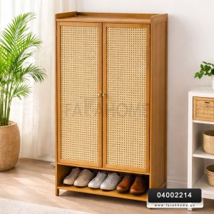 خزانه احذيه/تنظيم خشب بامبو 2 دفة مع رف سفلي 57 × 98 × 34 سم