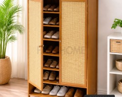 خزانه احذيه/تنظيم خشب بامبو 2 دفة مع رف سفلي 57 × 98 × 34 سم