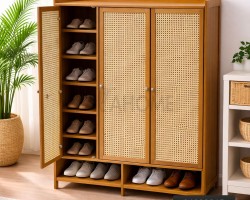 خزانه احذيه/تنظيم خشب بامبو 3 دفة مع رف سفلي 86 × 113 × 34 سم