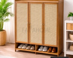 خزانه احذيه/تنظيم خشب بامبو 3 دفة مع رف سفلي 86 × 113 × 34 سم