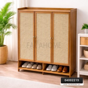 خزانه احذيه/تنظيم خشب بامبو 3 دفة مع رف سفلي 86 × 113 × 34 سم