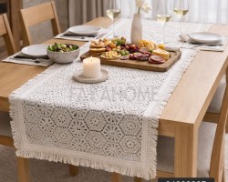 شرشف طاولة سفرة رنر / بيرو صنارة شراشيب  180 × 50 سم