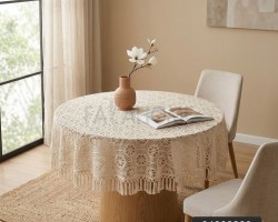 شرشف سفره شيفون مطرز دائري ملوكي مقاس 150 سم شرشف سفره شيفون مطرز دائري ملوكي مقاس 150 سم