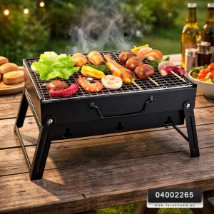 كانون منقل شوي مع شبك حجم وسط قابل للطي اسود 35 × 27 + 19.5 سم