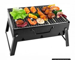 كانون منقل شوي مع شبك حجم وسط قابل للطي اسود 35 × 27 + 19.5 سم