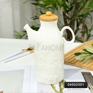 ابريق زيت بورسلان مدور غطاء بامبو 1 لتر
