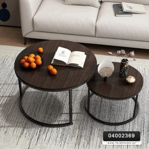 طقم طاولة/طاولتين وسط مدور خشب رجل معدن درج متداخل