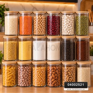 مطربان مرتبان زجاج غطاء بامبو قطر9*13ارتفاع كبير مطربان مرتبان زجاج غطاء بامبو قطر9*13ارتفاع كبير