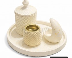 طقم مبخرة هلال مع وعاء بخور و صينية مدورة 4 قطع