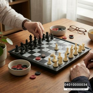 العاب شطرنج لوحة مغناطيس بلاستيك مع احجار زهر 24 × 24 سم