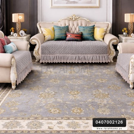 وجه طقم ارضيات كنب 7 مقاعد مخمل سادة مع دانتيل بارضية لاصقة