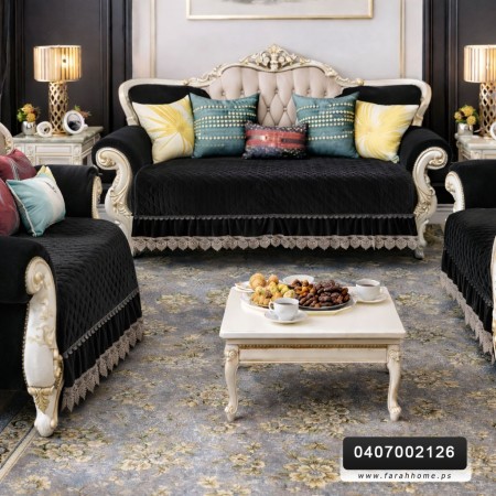 وجه طقم ارضيات كنب 7 مقاعد مخمل سادة مع دانتيل بارضية لاصقة