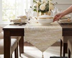 رنر - شرشف طاولة وسط / سفرة موشح مع شراشيب