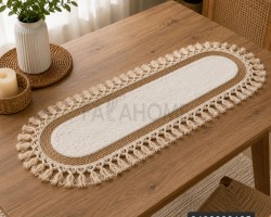 رنر طاولة  كبير : 40 × 100 سم وسط بيرو بيضاوي قش مع فرو