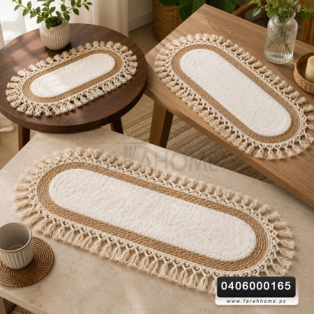 رنر طاولة  كبير : 40 × 100 سم وسط بيرو بيضاوي قش مع فرو