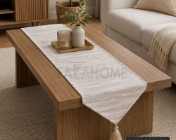رنر - شرشف / غطاء طاولة موشح مع شراشيب مقاس 130 × 32 سم