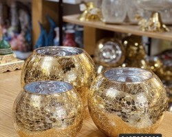 طقم مزهريات مدور زجاج مكسر مع خط ذهبي