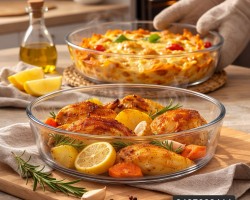 صواني بايركس زجاج خبيز حراري للفرن قطعتين توفيلينا مدور قطعتين 32 سم + 26 سم