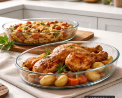 صواني بايركس زجاج خبيز حراري للفرن قطعتين توفيلينا بيضاوي قطعتين 35 × 24 + 26 × 18 سم