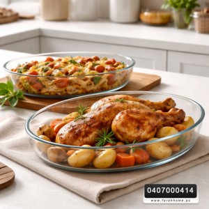 صواني بايركس زجاج خبيز حراري للفرن قطعتين توفيلينا بيضاوي قطعتين 35 × 24 + 26 × 18 سم