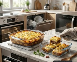 صواني بايركس زجاج خبيز حراري للفرن قطعتين توفيلينا مستطيل قطعتين 30 سم + 23 سم