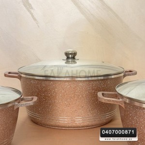 طقم طناجر غرانيت سكب 3 نمرة 32 - 36 - 40 ابيض احجام كبيرة