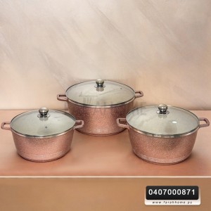 طقم طناجر غرانيت سكب 3 نمرة 32 - 36 - 40 ابيض احجام كبيرة