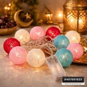 حبل كرات قطنية - طابات مضيئة تعمل بالبطارية لون ذهبي 10 كرات