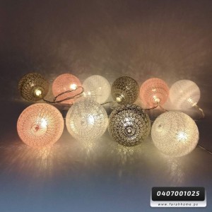 حبل كرات قطنية - طابات مضيئة تعمل بالبطارية لون ذهبي 10 كرات