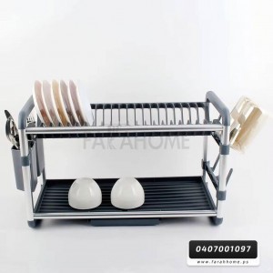 مشك صحون المنيوم طبقتين مستطيل فضي مع حمالة كاسات ومعالق