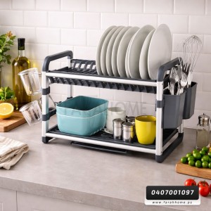 مشك صحون المنيوم طبقتين مستطيل فضي مع حمالة كاسات ومعالق