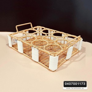 حمالة فرش مربع 12عين مع ايدي معدن مجدول خيش 33 × 25 سم