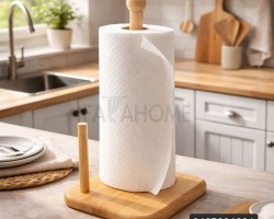 حمالة محارم خشب بامبو مع قاطع