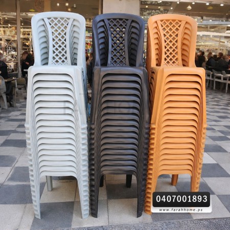 كرسي بلاستيك بدون يد تركي لون بني ظهر عمدان