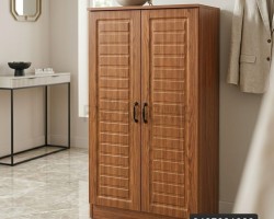 خزانة احذية خشب بابين شفط 6 رفوف لون خشبي